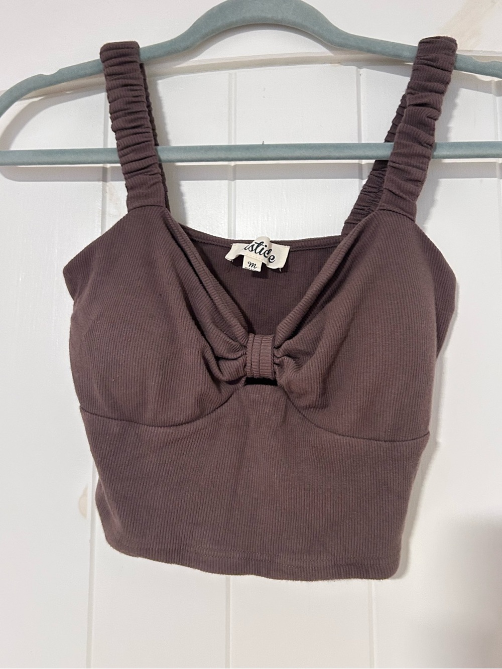 Listicle Ribbed Brown Cropped Tank Top Medium M Knot Front Spaghetti Strap